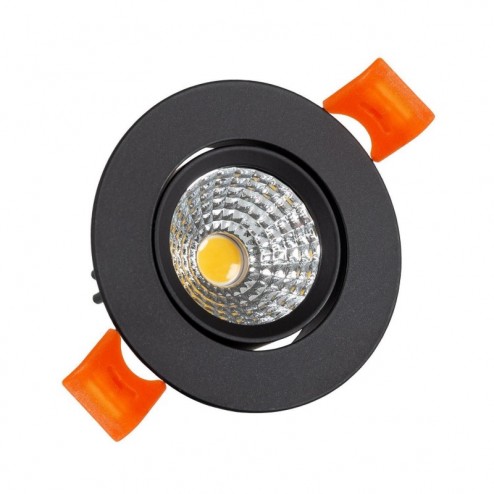 Foco Downlight LED 3 co COB Circular preto Negro55 mm Branco Quente